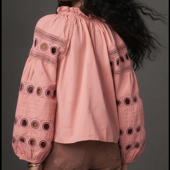 Anthropologie Forever That Girl Long-Sleeve VNeck Embroidered Peasant Blouse NWT - Picture 3 of 8